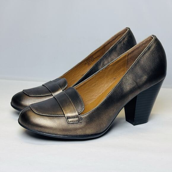 Euro Soft By Sofft Randi Block Heel Slip On Penny Loafer Womens Size 7.5 Bronze - Picture 1 of 10